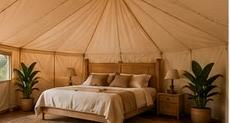 Luxury glamping tent bedroom